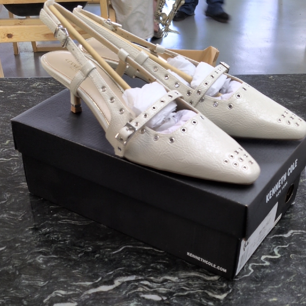 Kenneth Cole Women's White Studded Slingback Heels